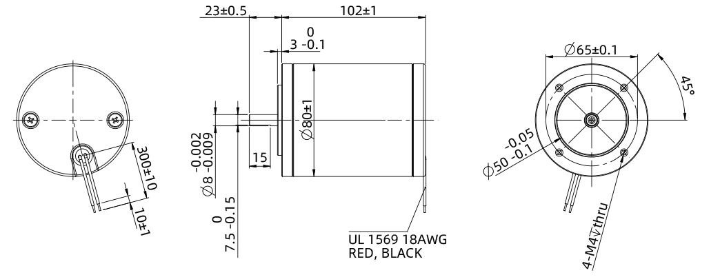 Plan dimensionnel du moteur DC à balais 80mm